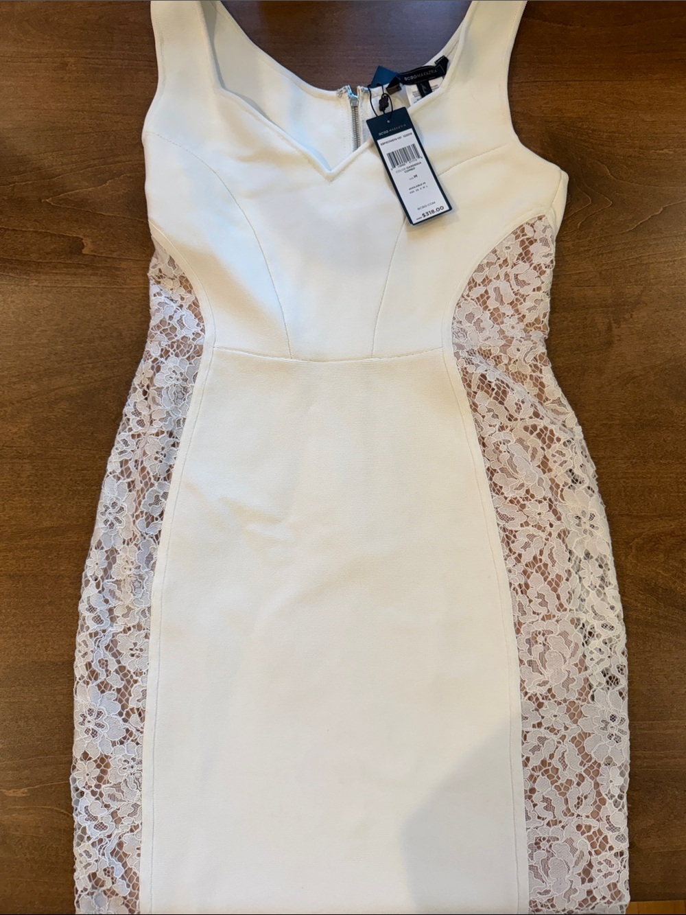 BCBGMaxAzria White Lace-Panel Bodycon Dress
